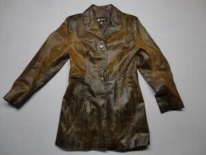 MODAC Coat Womens 42 Brown Leather Made In Italy Overcoat Lined Button Front